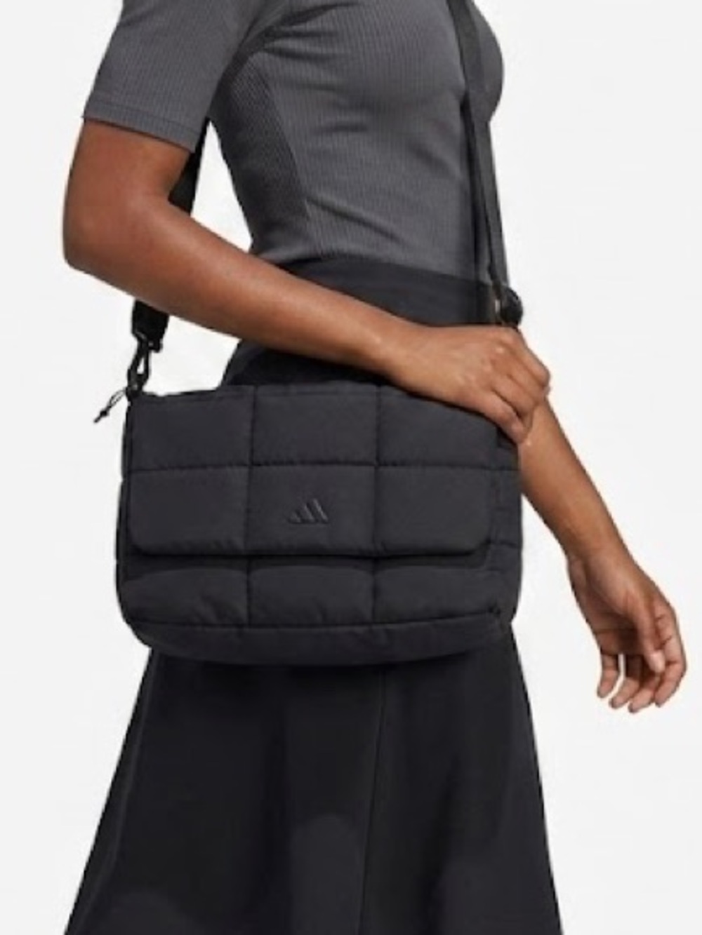 adidas Black Quilted Messenger Bag with Adjustable Strap